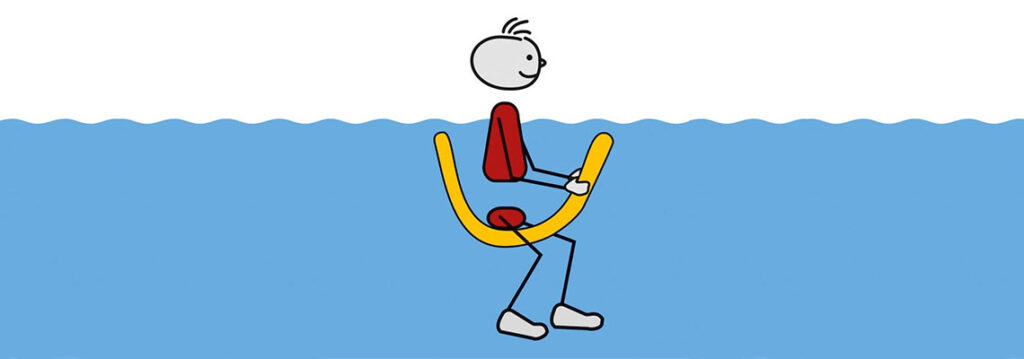 Zeichnung, Mensch sitzt auf Poolnudel