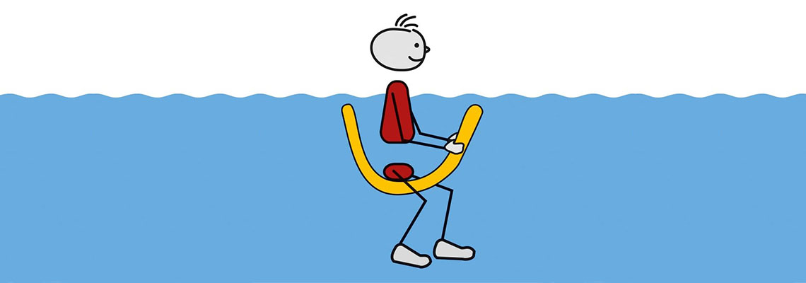 Zeichnung, Mensch sitzt auf Poolnudel