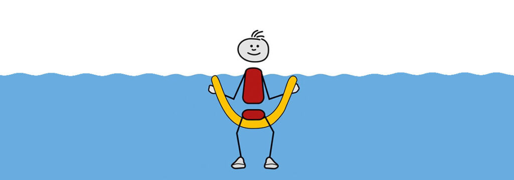 Figur sitzt auf eine Poolnudel