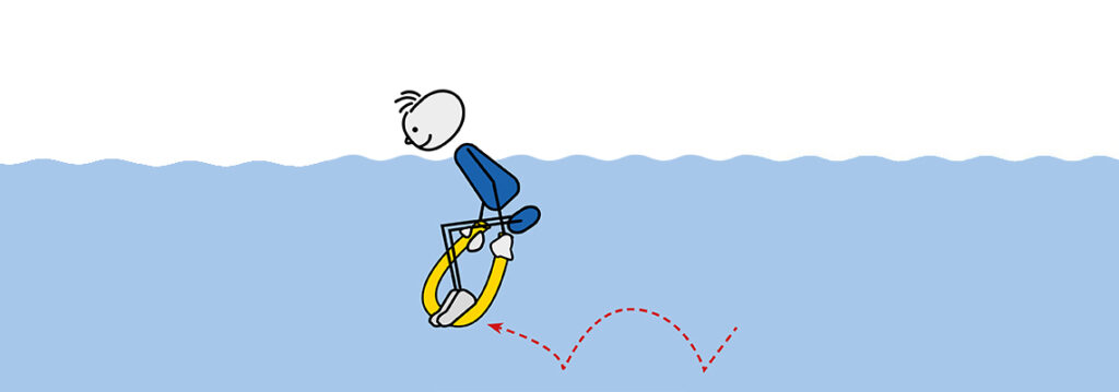 Figur hüpft im Wasser mit einer Poolnudel